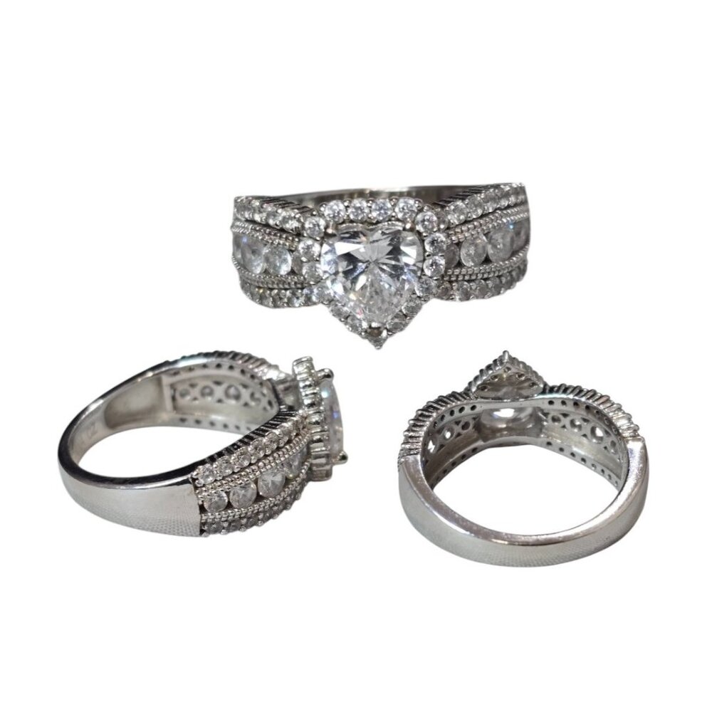 Vintage Sterling Silver Cubic Zirconia Heart Engagement Rings Size 8 Signed N
